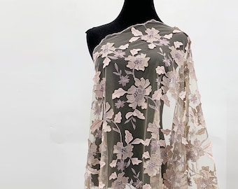Dust Pink Floral Embroidery Mesh Lace by The Yard - Sheer Mesh Fabric Retail - Lingerie Mesh - Novelty Fabric for Sewing - SS221109-EMB15