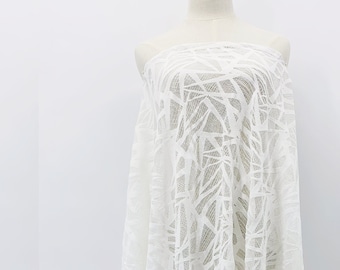 CLEARANCE - Geometric Cotton Guipure Embroidered Fabric by The Yard - Ivory White Wedding Dress Lace on Sale -Sewing Fabric - SS211109-EMB04