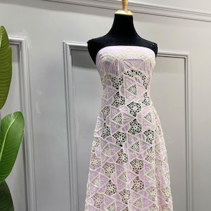 Purple Geometric Crochet Lace - Corded Embroidery Lace Fabric by The Yard - Cotton Voile Dress Craft -Bridal Gown Fabric - SS230825-EMB09