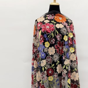 Multicolor Sequin Embroidered Net Lace with Floral Geometric Pattern on Tulle Mesh