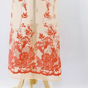 CLEARANCE - Orange Floral Embroidered Mesh With Scalloped Edges - Light Weight Nylon Lace Fabric - Evening Dress Fabric - SS211109-EMB40