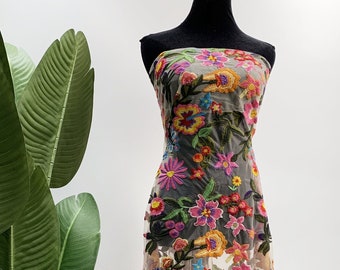 Factory Direct Bright Colorful Floral Embroidered Tulle Lace Fabric For Women Dresses - Polyester Fabric - Lace for Sewing - SS230204-EMB10