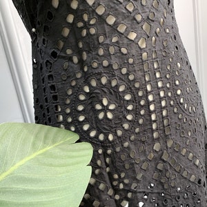Black Geometric Eyelet Fabric by The Yard - Heavily Stitched Embroidery on 100% Cotton Voile - Lace for Dresses,Shirts -  SS190826-EMB08