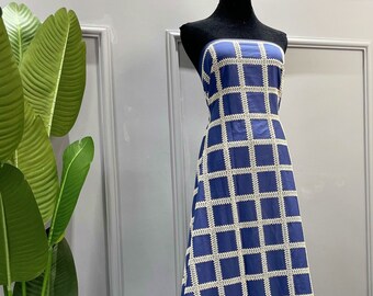 Corded Embroidery on Blue Cotton Voile Fabric - Embroidered Fabric by The Yard - Dress Sewing Fabric - Upholstery Fabric - SS230825-EMB05