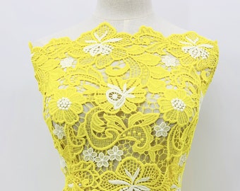 CLEARANCE - Machine Embroidery Fabric - Yellow/White Polyester Floral Guipure Lace Fabrics - Sewing Fabric - Apparel Fabric - SS211109-EMB17