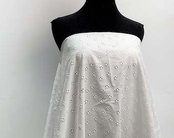 CLEARANCE - Ivory White Eyelet Embroidery Fabric by The Yard - Cotton Poplin Fabric - Bridal Lace Fabric - Dress Making - SS220529-EMB31B