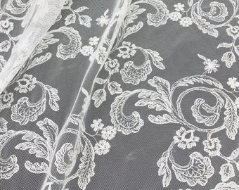 CLEARANCE - Leaf Branch Tulle Fabric - Lightweight Embroidery Mesh Fabric - Wedding Fabric for Bridal Veil - Baptism Dress - SS130617-EMB19C