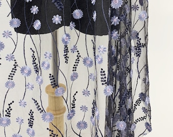 Purple Floral Embroidery Lace Fabric Sold by Yard - Mesh Gauze Tulle Fabric Sewing - Lightweight Fabric for Evening Dress - SS220831-EMB11