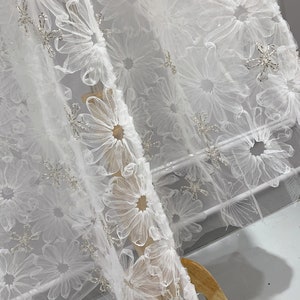 White Floral Sequin Embroidery Tulle Lace by The Yard - Wedding Dress Making - Bridal Mesh Fabric - Lightweight Fabric - SS230615-SQ18
