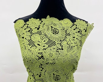 Benutzerdefinierte gefärbte Olivgrün Guipure-Spitze-Gewebe für Frauen Kleid - Gestickter Partykleid-Gewebe - Großhandels-Kleidungs-Gewebe - SS210520-EMB08