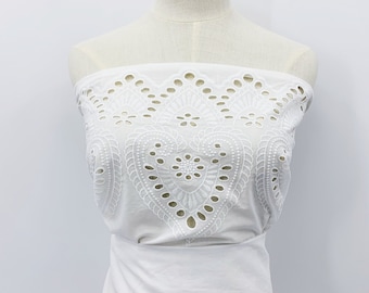 CLEARANCE - Ivory White Double Border Embroidery on Cotton Voile - Eyelet Fabric by The Yard on Sale - Dress Sewing Crafts - SS190914-EMB34