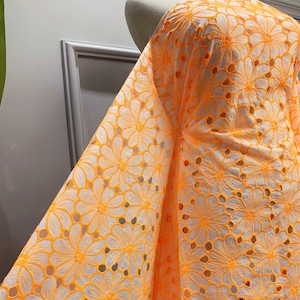 Orange Eyelet Floral Embroidery on Cotton Voile - Sewing Lace Fabric by The Yard - Fabric for Dress - Upholstery Fabric - SS230627-EMB25