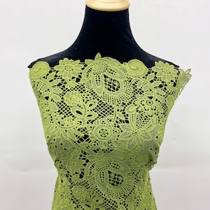 Custom Dyed Olive Green Guipure Lace Fabric For Women Dress - Embroidered Party Dress Fabric - Wholesale Appareal Fabric - SS210520-EMB08