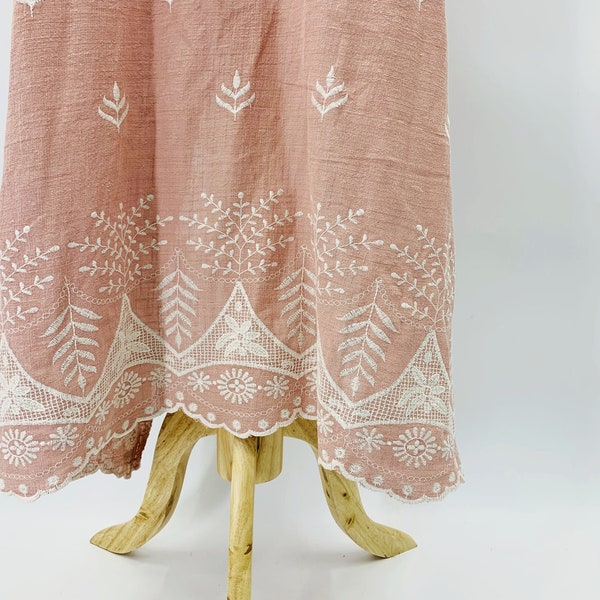 Tela Voile de algodón bordada floral rosa de un solo borde cortada a medida - Tela de encaje bordado - Telas de costura, acolchado - SS190914-EMB47