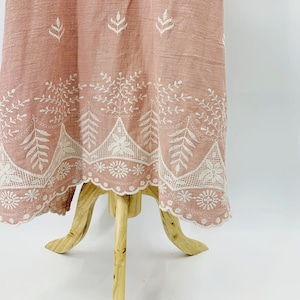 Single Border Rosa Blumen bestickter Baumwollstoff Voile - Stickerei Spitzenstoff - Nähstoffe, Quilten - SS190914-EMB47
