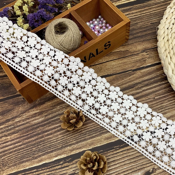 Elegant Floral Art Deco Fine Embroidered Lace Trim for Sewing - Ivory White Guipure Trim by Yard - Wide Cotton Lace Ribbon - SS120619-LACE11