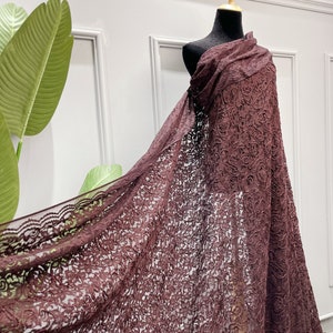 Chocolate Brown Floral Cord Embroidery on Knit Mesh Lace - Guipure Lace Fabric by The Yard - Dress Craft -DIY Sewing Fabirc - SS230507-EMB17