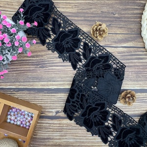 Black Velvet Floral Trim by The Yard - Guipure Lace Trimming - Sewing Crafts - Decoration Trimmings -Swiss Lace-10CM Width - SS210913-LACE09