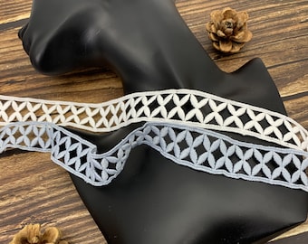 Ivory/Light Blue Geometric Embroidered Lace Ladder Trim - Gimp Braid - Home Decor - Sewing Accessories - 2.8CM Width - SS200404-LACE03