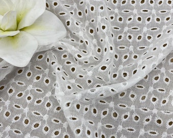 Ivory White Embroideried Eyelet Fabric by The Yard - 100% Cotton Voile - Bridal Lace Fabric Supplier - Upholstery Fabric - SS231030-EMB02