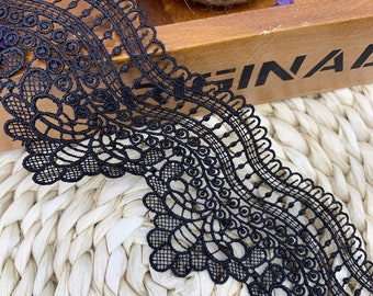 Black Wave Floral Scalloped Venise Lace Trim by The Yard - Sewing Accessories - Vintage-style Wide Lace Trim for Dress - SS200917-LACE09