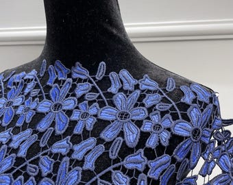 Guipure Fabric by The Yard - Blue Floral Embroidery Chemical Lace Fabric - Party Dress Fabric - Wholesale Apparel Fabric - SS210310-EMB13