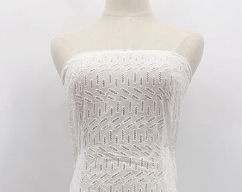 CLEARANCE - Cylinder-shape Eyelet Cotton Voile - Ivory White Embroidered Fabric by The Yard - Lightweight Wedding Fabric - SS220309-EMB28