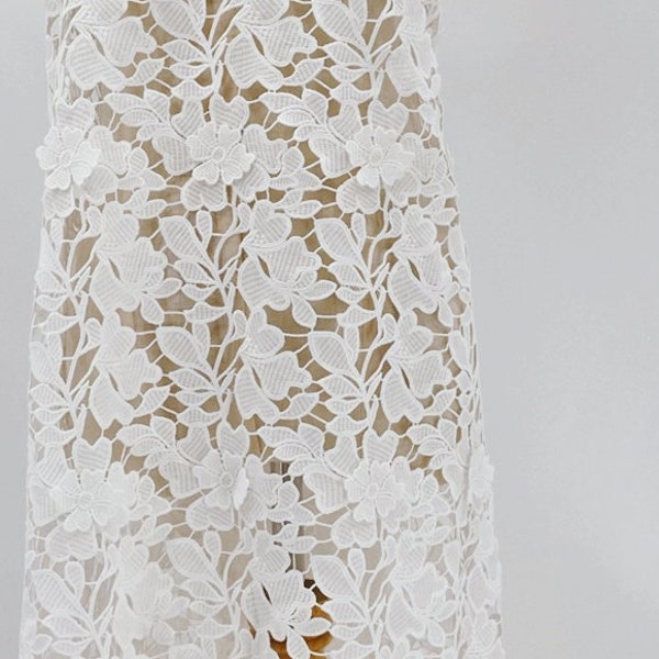 Wholesale Apparel Fabric - Ivory White 3D Floral Embroidered Fabric by The Yard - Bridal Lace Fabric - Dress Sewing Craft - SS171031-EMB02