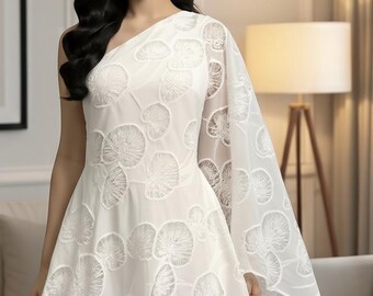 Ivory White Cotton Voile Laser Cut Corded Embroidery Fabric for Dressmaking - Cutwork Embroidered Cotton Fabric by the Yard - SS250310-EMB22