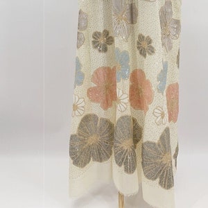 Floral Pailletten Stickerei auf Elfenbein Polyester Chiffon - Abendkleider Stoff Meterware - Stoff zum Nähen - Hochzeitsstoff - SS220601-SQ13