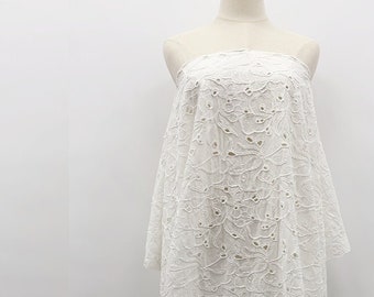 CLEARANCE - Corded Embroidery on White Eyelet Cotton Voile Fabric for Sewing - Embroidered Fabric Supplier - Dress Making - SS220310-EMB08