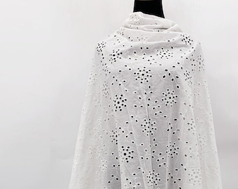 CLEARANCE - Ivory White Eyelet Embroidered Fabric by The Yard - Lightweight Cotton Voile Fabric for Sewing - Dress Material - SS220617-EMB08