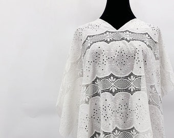 CLEARANCE - Joint Stripe Embroidery by Laser Cut on Ivory White Cotton Voile Fabric - Novelty Wedding Dress Fabric by Yard - SS220407-EMB16