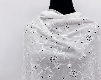 Eyelet Embroidery on White Cotton Voile Low-cost Fabric - Embroidered Bridal Fabrics by The Yard - Dress Sewing Material - SS220617-EMB03