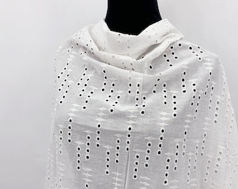 CLEARANCE - Wholesale Eyelet Embroidery on 100% White Cotton Voile - Sewing Lace Fabric - Wedding Dress Fabric by The Yard - SS220617-EMB12