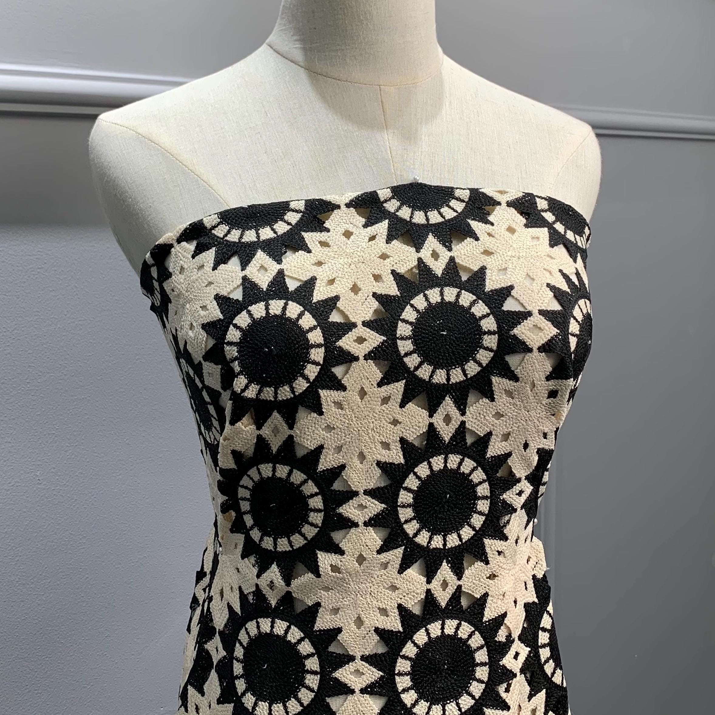 Popular Cord Embroidery on Beige/black Cotton Fabric Popular Cord Embroidery on Beige/black Cotton Fabric