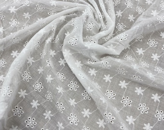 Ivory White Embroideried Eyelet Fabric by The Yard - 100% Cotton Voile - Bridal Lace Fabric Supplier - Upholstery Fabric - SS231030-EMB07