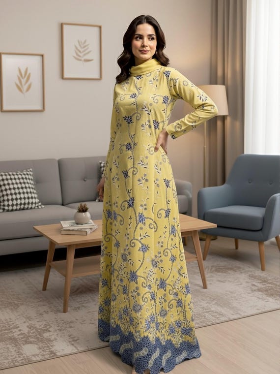 Yellow Cotton Voile Laser Cut Embroidered Fabric - Blue Floral Eyelet  Fabric by the Yard - Lace for Dressmaking & Sewing - SS240613-EMB12