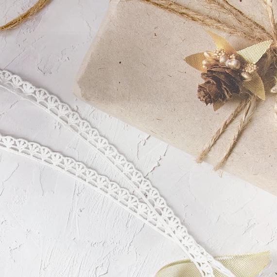 Novelty Embroidered Trim by The Yard - Ivory White Lace - Trim Border for Sewing, Crafting - Narrow Cotton Lace Ribbon - SS130422-LACE133