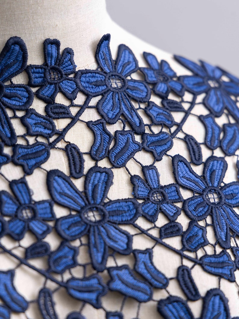 Guipure Fabric by The Yard - Blue Floral Embroidery Chemical Lace Fabric - Party Dress Fabric - Wholesale Apparel Fabric - SS210310-EMB13 image 3
