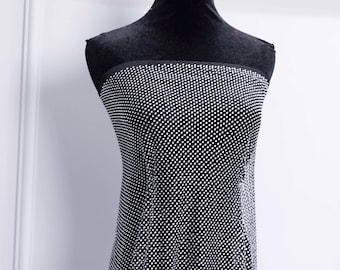 Tul elástico de cristal cortado a medida - Malla elástica negra con pedrería - Malla brillante con piedras grandes - SS220625-29B