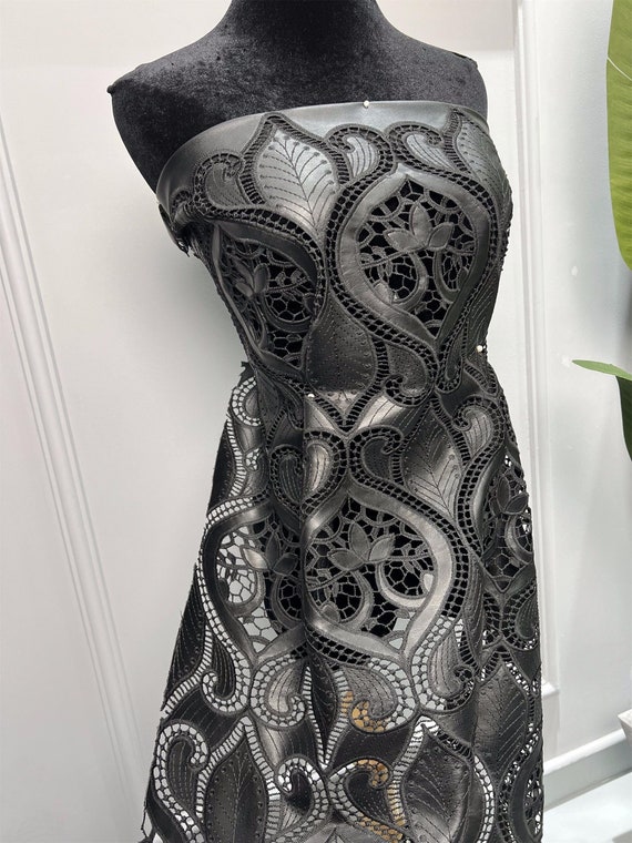 High Quality Floral Laser Cut Embroidery on Black PU Fabric by the Yard -  Luxury Dress Fabric - Women's Clothing Fabric - SS230527-EMB22B - Etsy