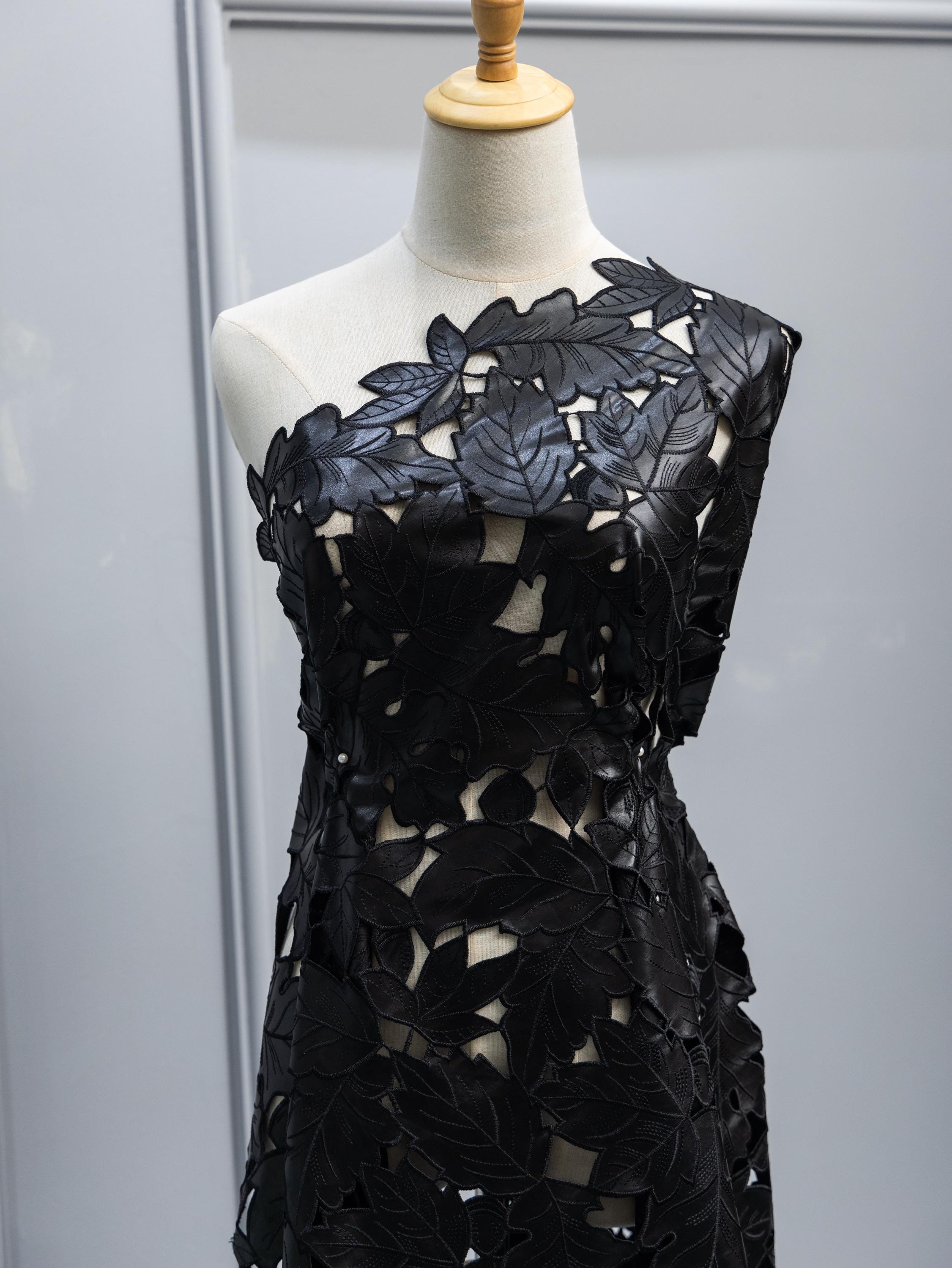 Black PU Laser Cut Leaf Lace Fabric by the Yard – High-fashion Designer ...