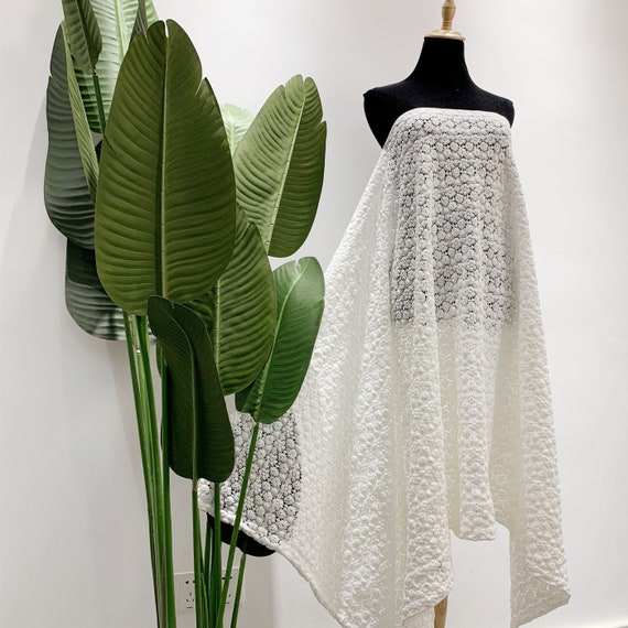 Wholesale Stretch Lace Fabric for Sewing - Black/Off White Floral Guipure Embroidered Fabric by The Yard - Crochet Lace - SS181128-EMB20