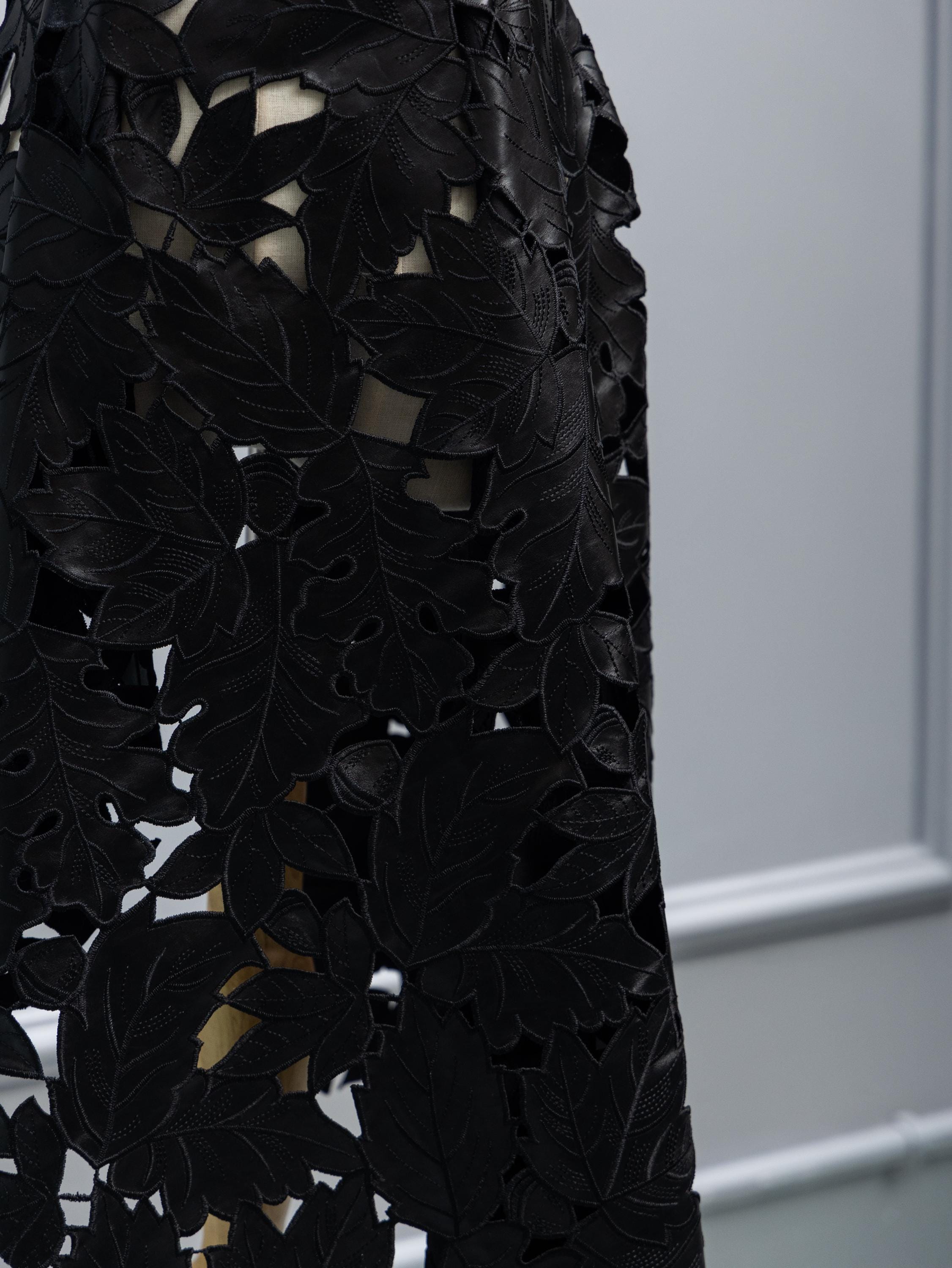 Black PU Laser Cut Leaf Lace Fabric by the Yard – High-fashion Designer ...