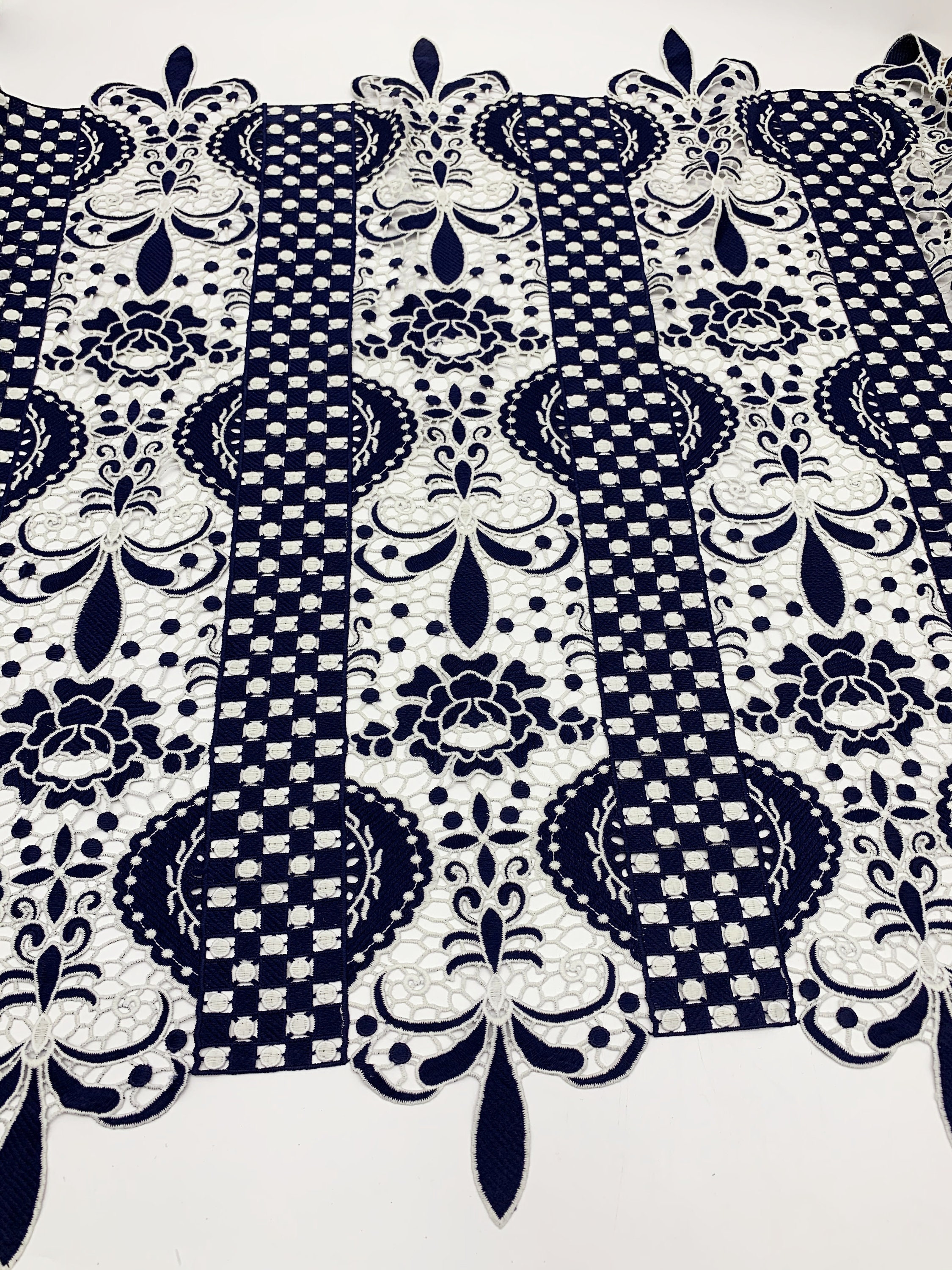 Unique Design Navy Vintage Pattern Guipure Embroidered