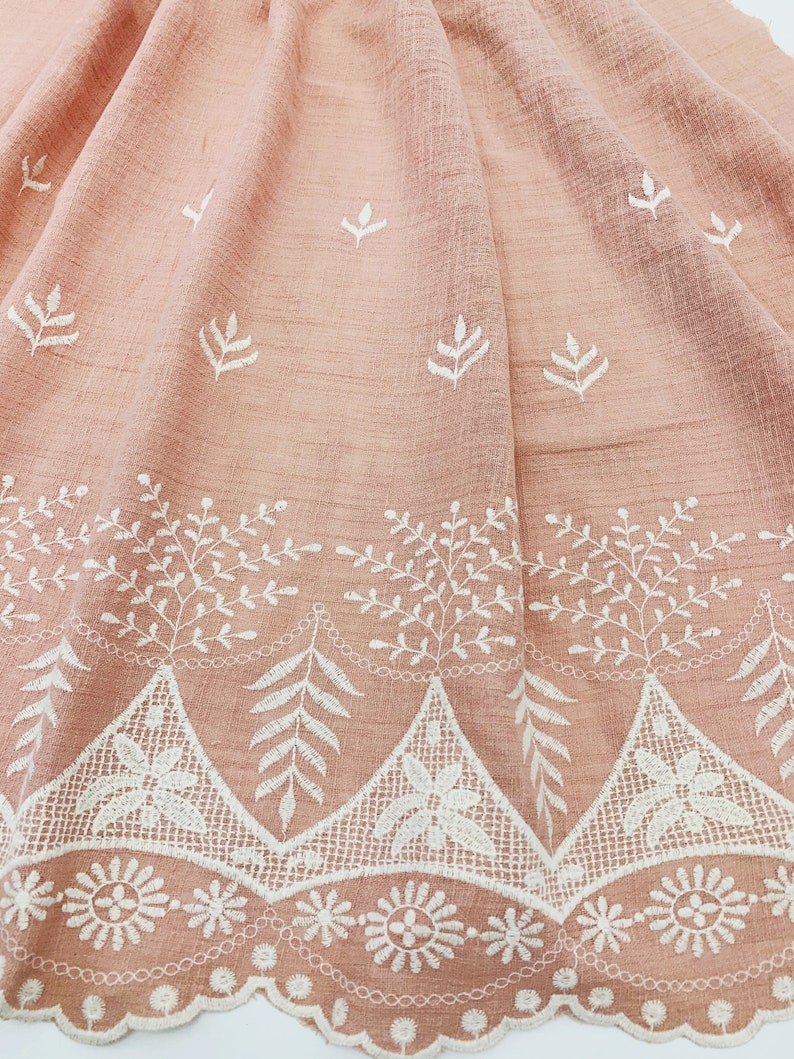 Single Border Pink Floral Embroidered Cotton Voile Fabric by The Yard Embroidery Lace Fabric Sewing Fabrics, Quilting SS190914-EMB47 image 3