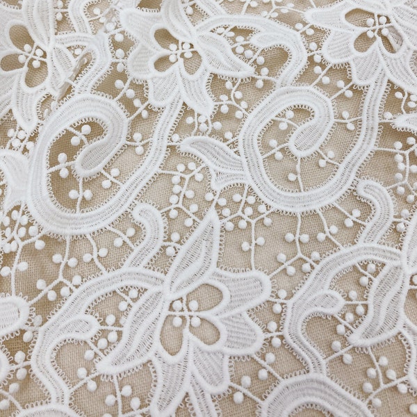 Unique Design Ivory White Floral Lace Fabric by The Yard - Bridal Embroidered Fabric - Wedding Dress Lace - Apparel Fabric - SS170817-LACE11