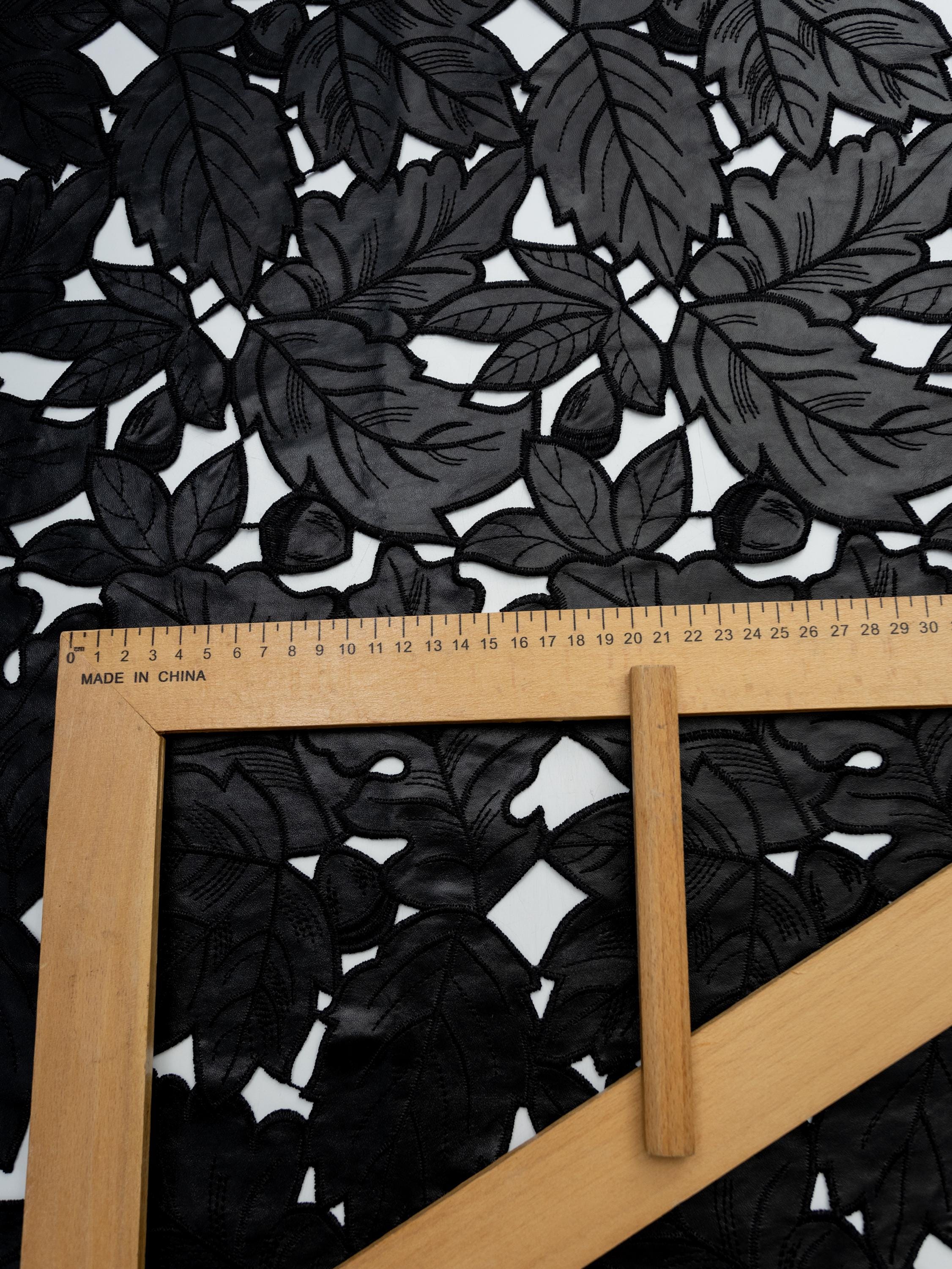 Black PU Laser Cut Leaf Lace Fabric by the Yard – High-fashion Designer ...