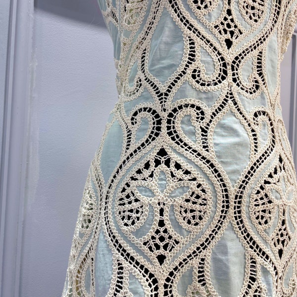 Cord Embroidery Cotton Voile Light Blue - Wedding Dress Sewing Fabric by The Yard - Dress/ Curtain Crochet Lace Fabric - SS230825-EMB08